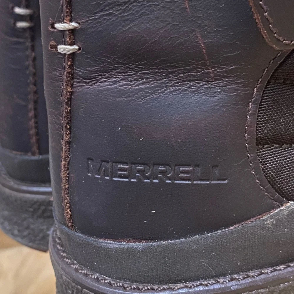 Merrell Womens Tremblant Ezra Zip Brown Boots Size 9 Faux Fur Winter Wet Ice